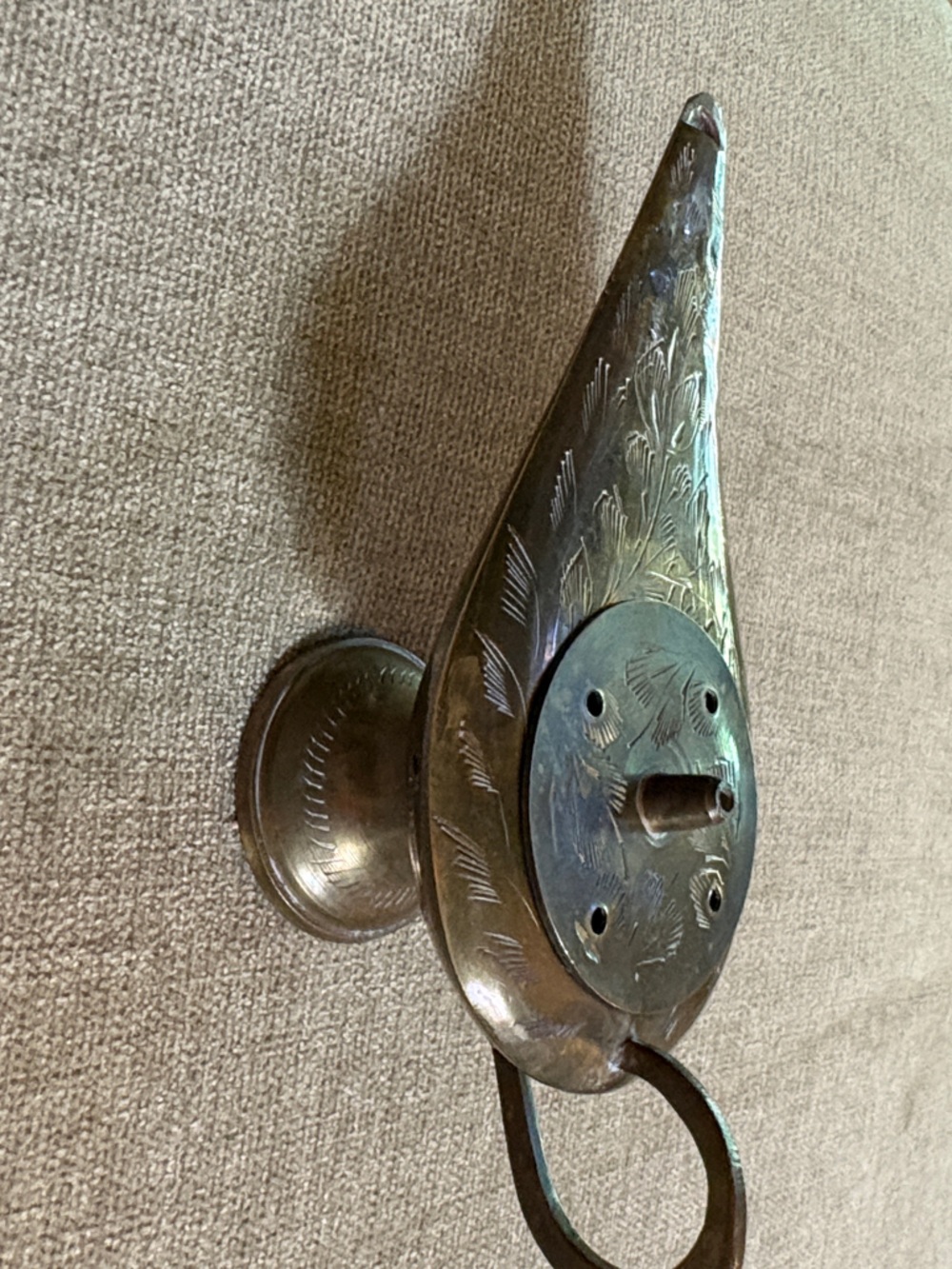 Brass Genie Oil Lamp with Etched Floral Motif